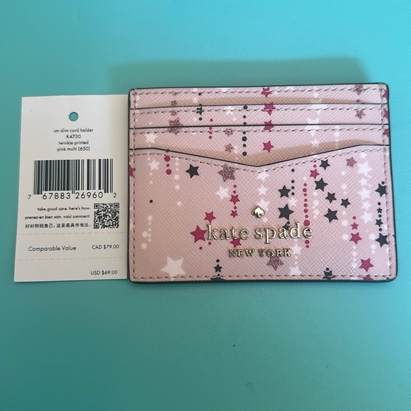 kate spade Accessories - ♠️Kate Spade Staci Twinkle Stars Small Slim Card Holder Case Wallet Pink NWT